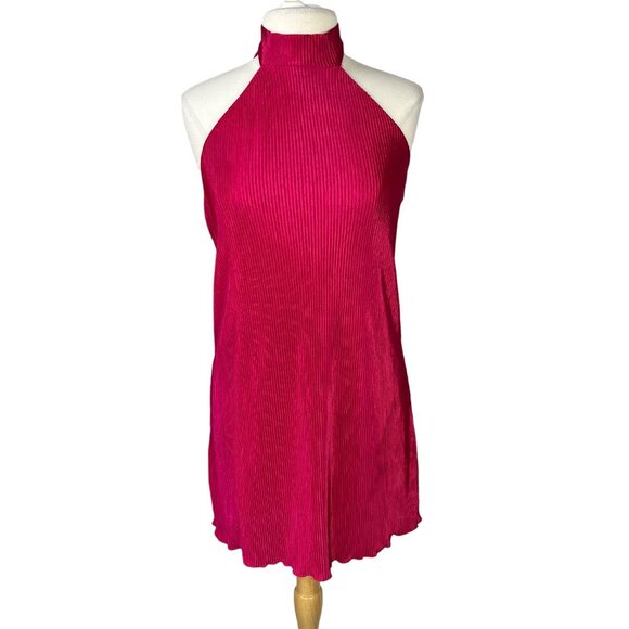 Rolla Coster Dress Womens Small Pink Lined Textured Tie Neck Short New - Picture 1 of 9